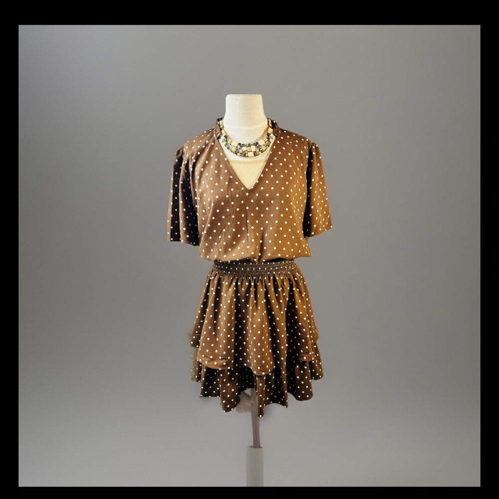 Draper James Brown White Dots Tiered Dress V-Neck Smock Waist Layered Flowy XXL